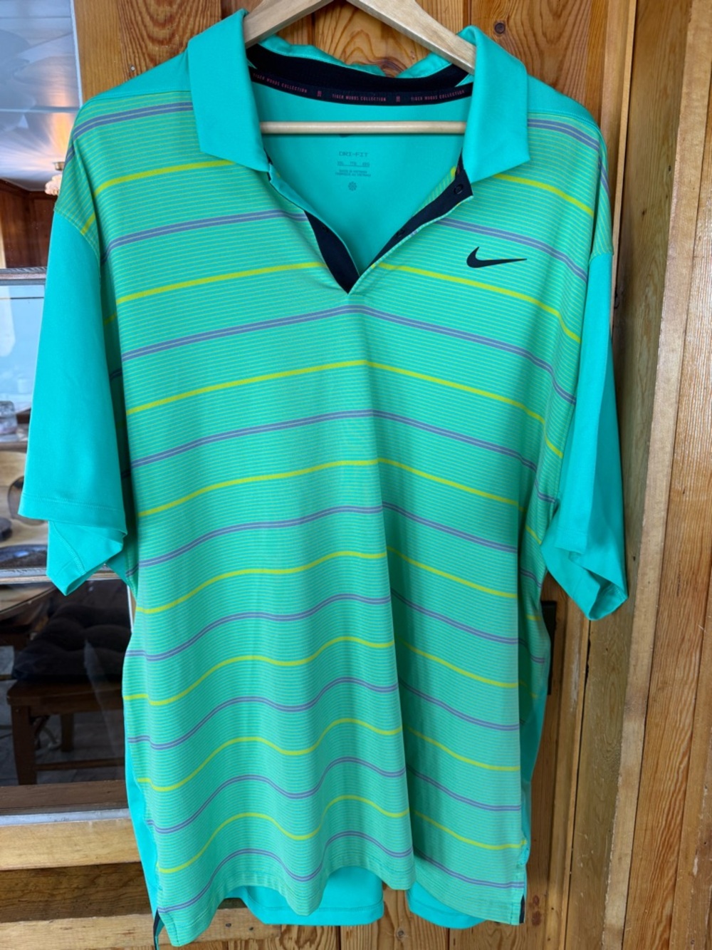 Nike Teal Striped Dri-FIT Polo Tiger Woods Edition